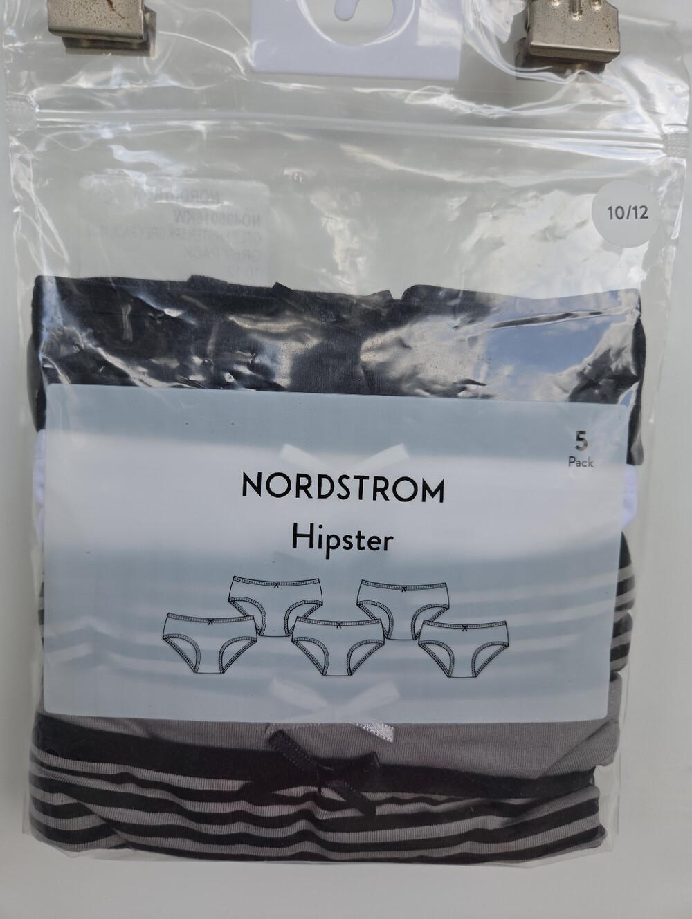 Nordstrom Rack Girls Panties Underwear Hipster 5 Pack Size 10/12 Grey